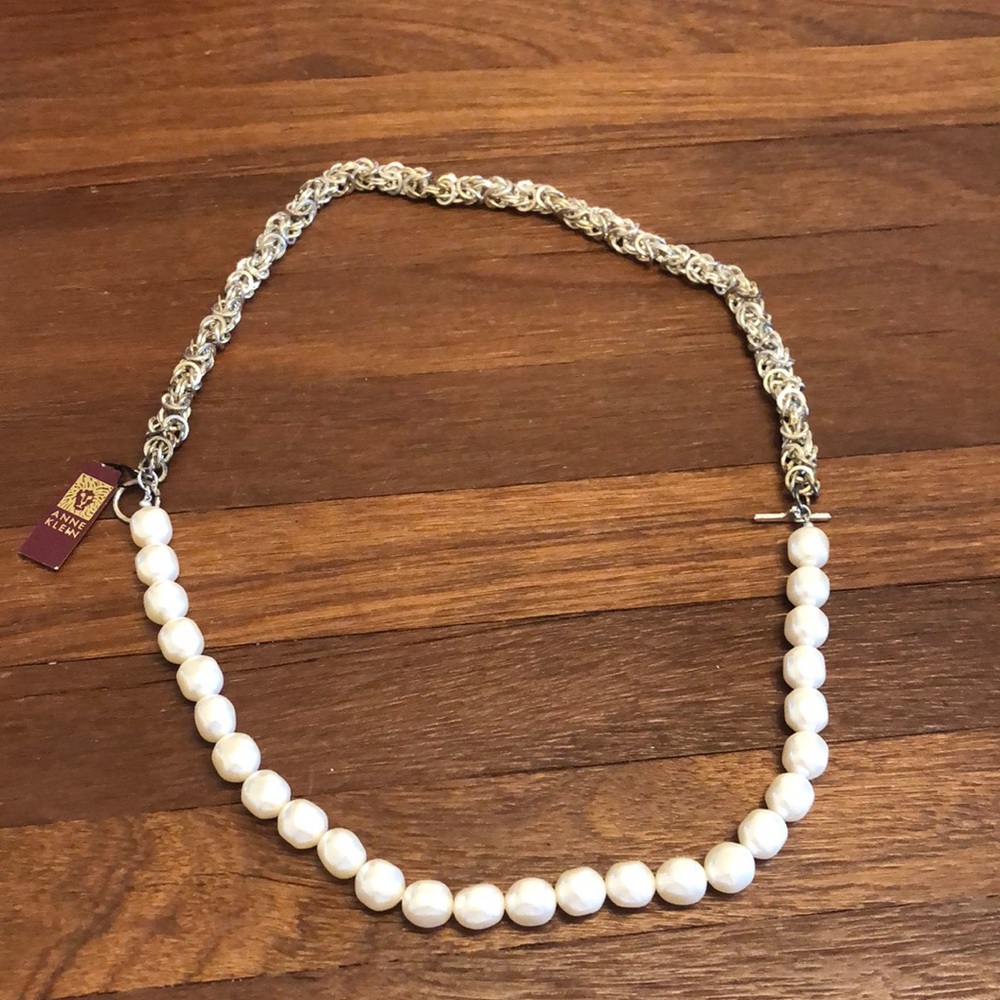 Anne Klein Faux Pearl Chain Necklace Gold Tone Statement Classic Elegant